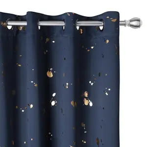 Deconovo Blackout Window Curtains, Gold Foil Ink Spot Print Grommet Top, Navy Blue Elegance, Adjustable Bar Curtains for Home Decor