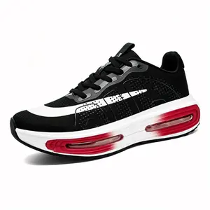 Men/Women Black White Red Air Cushion Running Shoes, Breathable Mesh Athletic Sneakers, Non-Slip Comfortable Trainers for Sports, Gym & Daily Wear