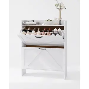 Garvee Narrow Shoe Rack with 2 Foldable Drawers, Independent Hidden Organizer for Entryway and Living Room, White Color, Dimensions 80×24×102 cm