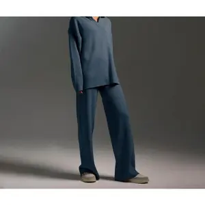 Knitted Set Autumn Winter Sweater Set Polo Collar Knitted Pullover Wide Leg Long Pants Two Piece Set