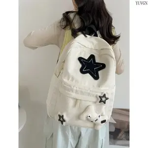 Corduroy Star Backpack - Large Capacity, Lightweight Japanese Preppy Women's Backpacks for School, Dual-Shoulder Casual Bag for Students