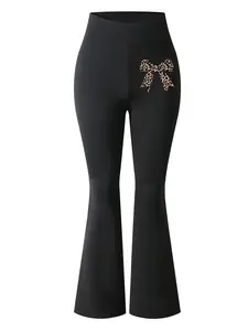 Women's Leopard Print Bow-Tie Patterned Oversized Crewneck Sweatshirt + Flared Pants 2-Piece Set/Single Item Perfect for comfortable, casual wear Ideal layering choice for spring and fall Essential lazy-day outfit