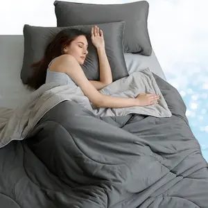 【Back to School】DOWNCOOL Double-sided  Cooling Comforter Set , 2/3pcs Cooling Comforter Set with pillowcases , Cooling Duvet Set for Hot Sleeper, Breathable Summer Quilt, Lightweight Soft Q-Max>0.04 Arc-Chill Cool Comforter Set