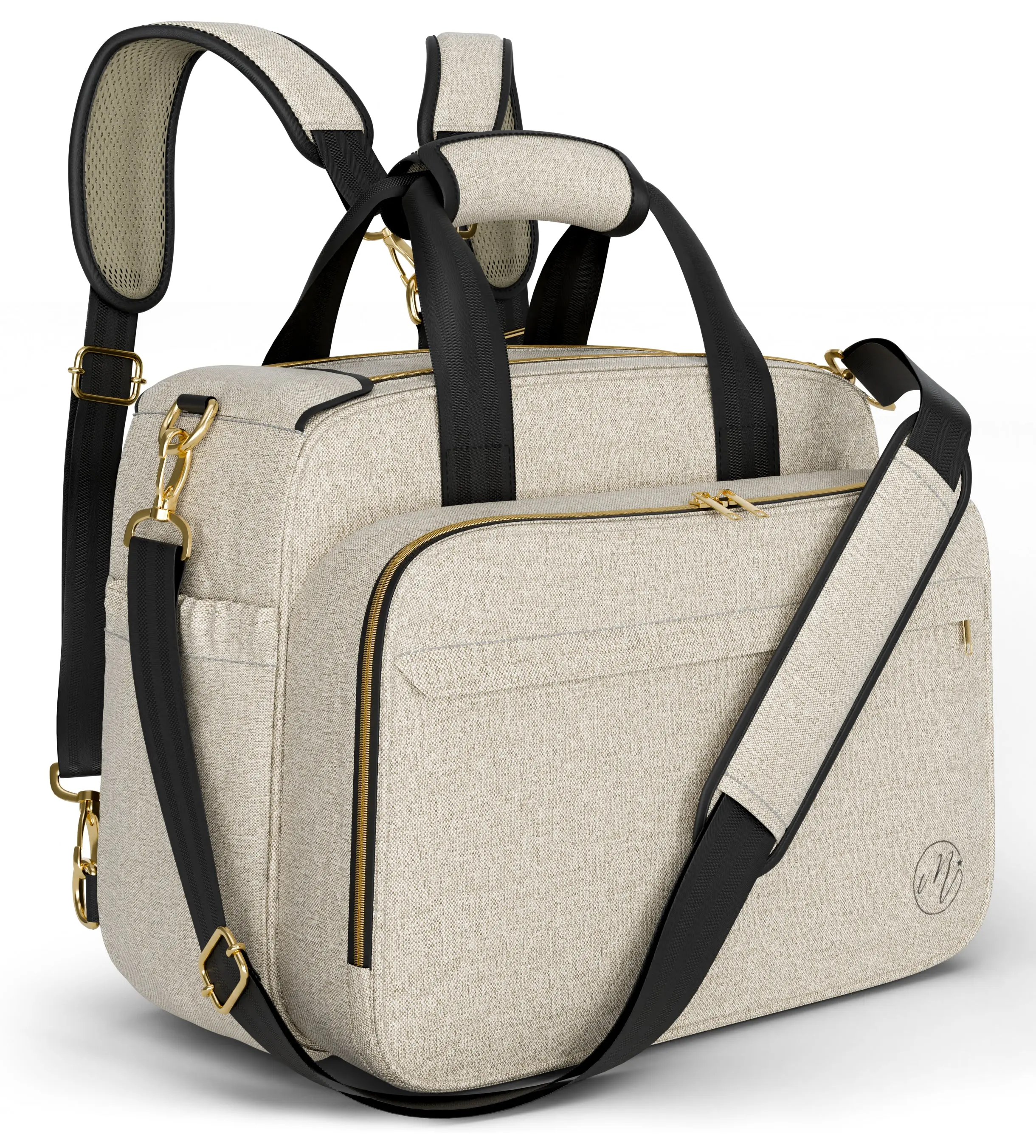 Mellories 4 in 1 Convertible Baby Diaper Bag - Converts from Tote to Backpack Stroller & Crossbody - Beige Baby Travel Bag - Gift for Moms
