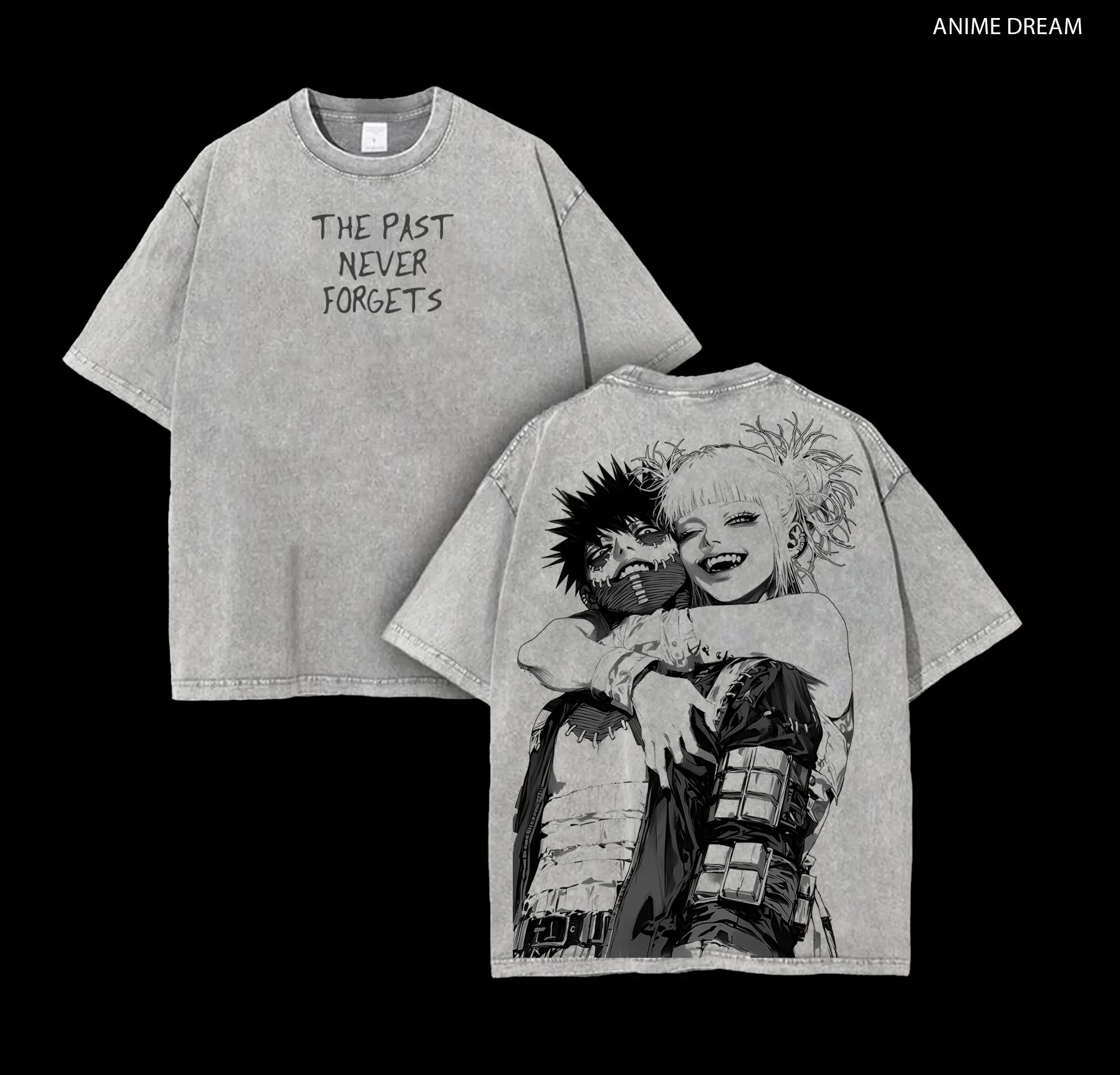 Dabi x Toga My Hero Academia  Anime Double Printed Vintage Washed Tee Unisex Oversize Anime Manga Washed Heavyweight Cotton T-shirt