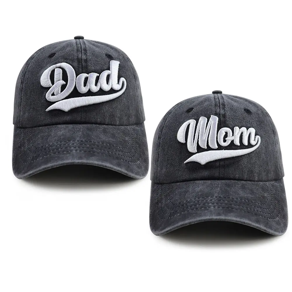 Custom Embroidered Baseball Caps - Mom & Dad Est. 2025 Hat Set, 100% Cotton with 3D Embroidery, Adjustable Anniversary Gift for New Parents, Custom Embroidered Hats, Pure Cotton