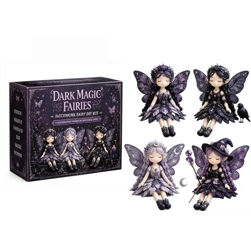 Make 4 Winged Elf Dolls Craft Kit - Fairy Patchwork Collection with Pre-Cut Fabric Suitable for Home Decor, Handmade Gift for &, Flower Fairies Sewing Set, Cloth Making Supplies (No Required)