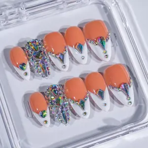 Liketete acrylic Press On Nails Almond Salon-Quality Iridescent Glitter & Elegant Rhinestone Decorated Set for Easy Home Use 20g