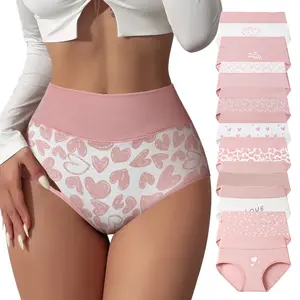 Hotcom 10 Pack Ladies Large Plus Size S-XXL Pure Cotton High Waisted Tummy Control Panties Fresh Full Print Cute Comfort Soft Seamless Underwear Women's Everyday Wear Aesthetics Hipster Briefs Multipack