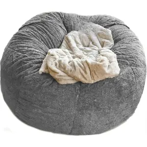 5ft Giant Fur Bean Bag Chair Cover, Extra Soft Bean Bag Bed for Adults (No Filling, Cover Only), Large Round Soft Fluffy Faux Fur Bean Bag Lounger Sofa Bed Cover, Machine Washable Large Bean Bag Chair Cover