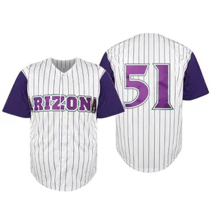 Men's striped white baseball jersey #51, v-neck for outdoor leisure sports, competition training jersey, breathable quick-drying polyester fiber comfortable.