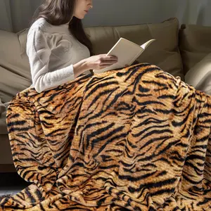 Flannel Fleece Throw Blanket for Couch, Brown Tiger Print Blanket, Fuzzy Cozy Comfy Super Soft Fluffy Plush Animal Print Blankets for Bed Sofa, Suitable for All Seasons (Tiger,50x60inches),playful design,soft comfortable warm napping throw