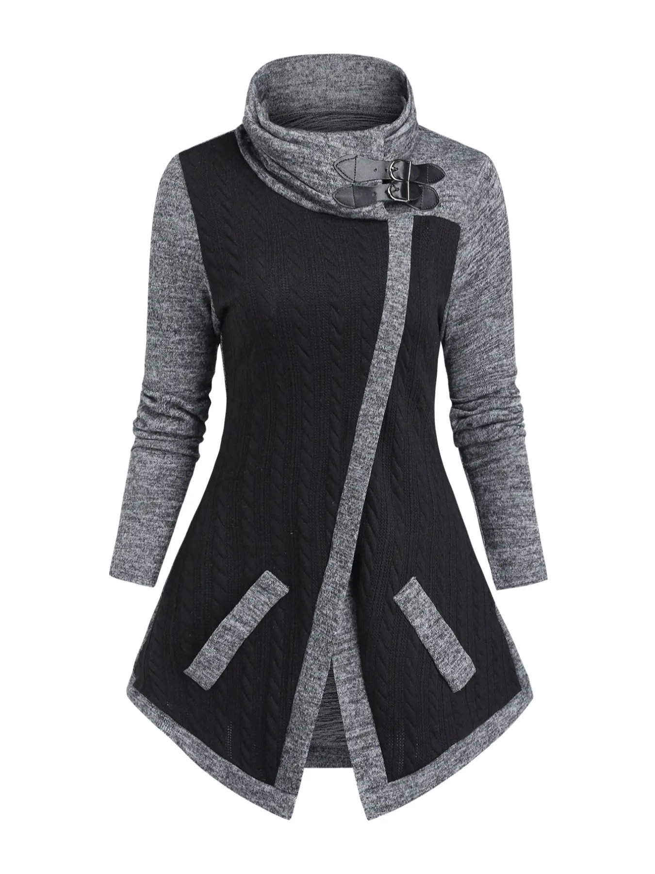 Women's Fall Winter Casual Comfortable Knit Pullover Sweater Fake Pocket Colorblock High Neck Long Sleeve Top, Fitted Style Fashion Knitwear, Knitwear Tops