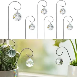 9pcs 30mm Crystal Ball Prism Suncatcher with 7.5'' Small Trellis, Modern Design for Indoor Fairy Gardens, Gifts for Plant Lovers