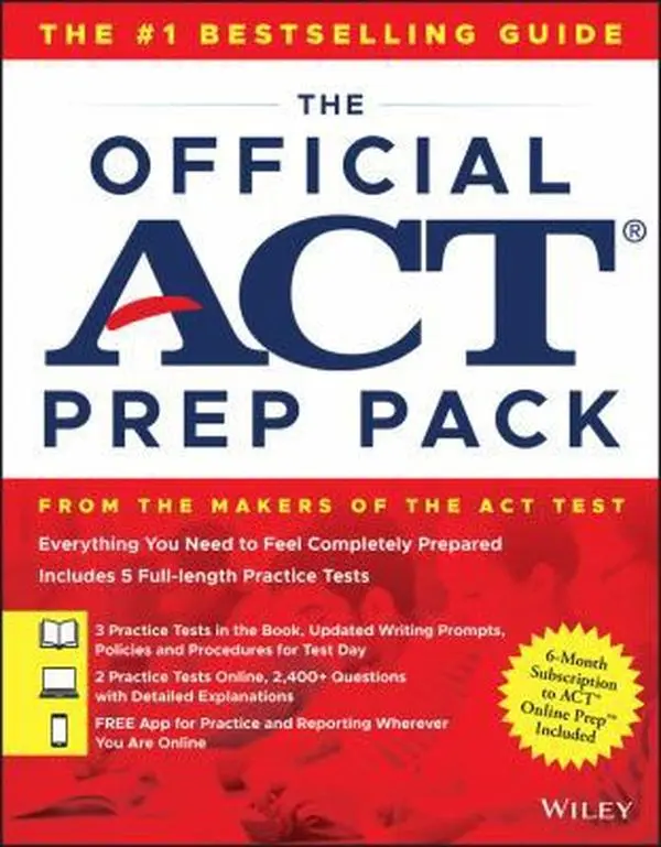 USED Book - The Official ACT Prep Pack with 5 Full Practice Tests (3 in Official ACT Prep Guide + 2 Online) by ACT (Paperback) - english