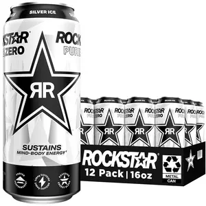 Rockstar Pure Zero Energy Drink, Silver Ice, 0 Sugar, 12 Pack Beverage Natural Beverage Natural