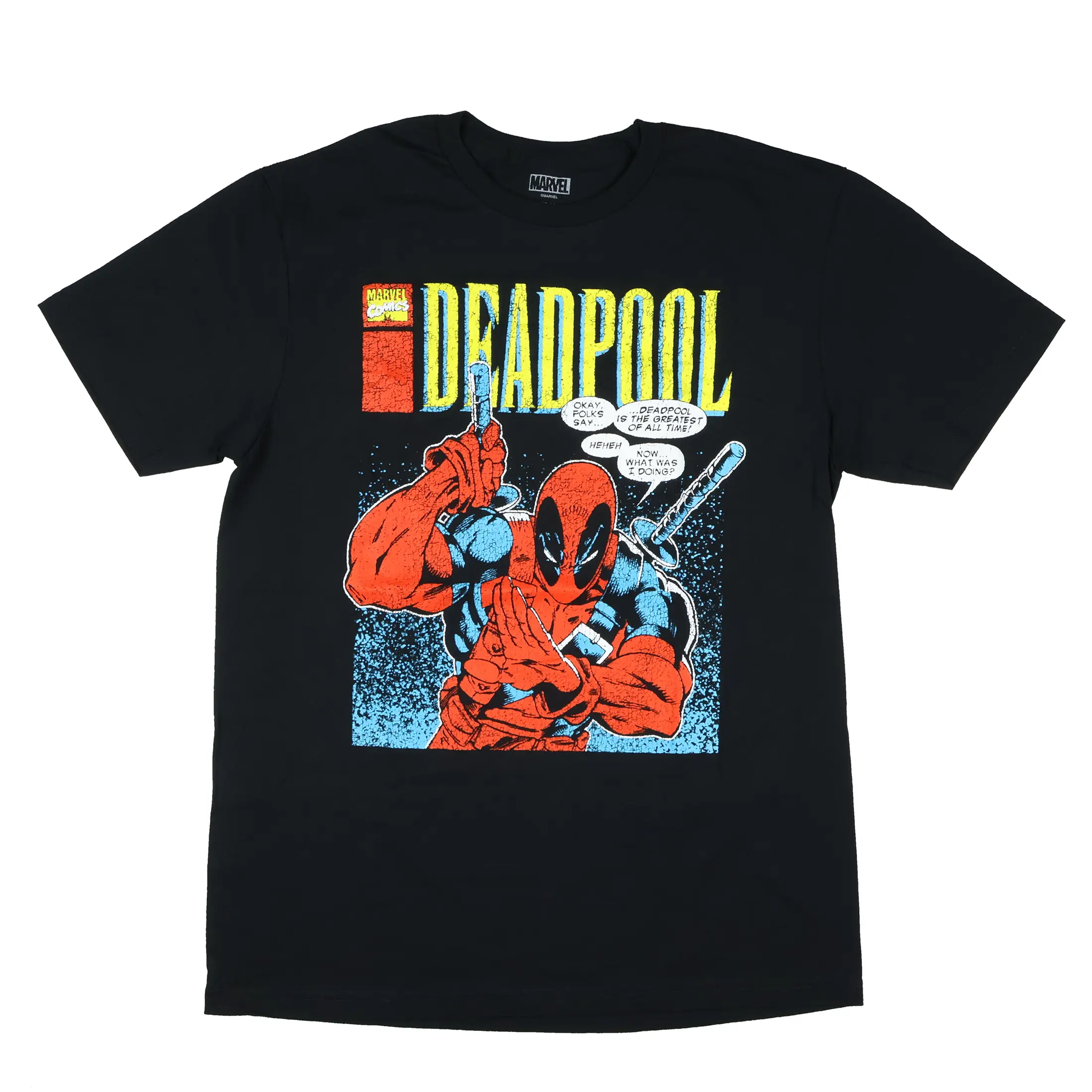 Deadpool "Greatest Of All Time" T-Shirt for Men - Breathable Short Sleeve Comic Graphic Top with a Distressed Crackle Print