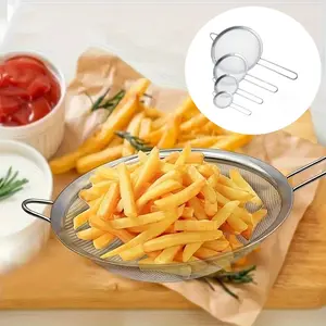 Stainless Steel Colander Set of 4 - Fine Mesh Strainers for Sifting & Straining in Home Kitchen, Flour & Oil Filter Tools with Sturdy Handles, 7.87", 5.51", 3.93" & 3.14"