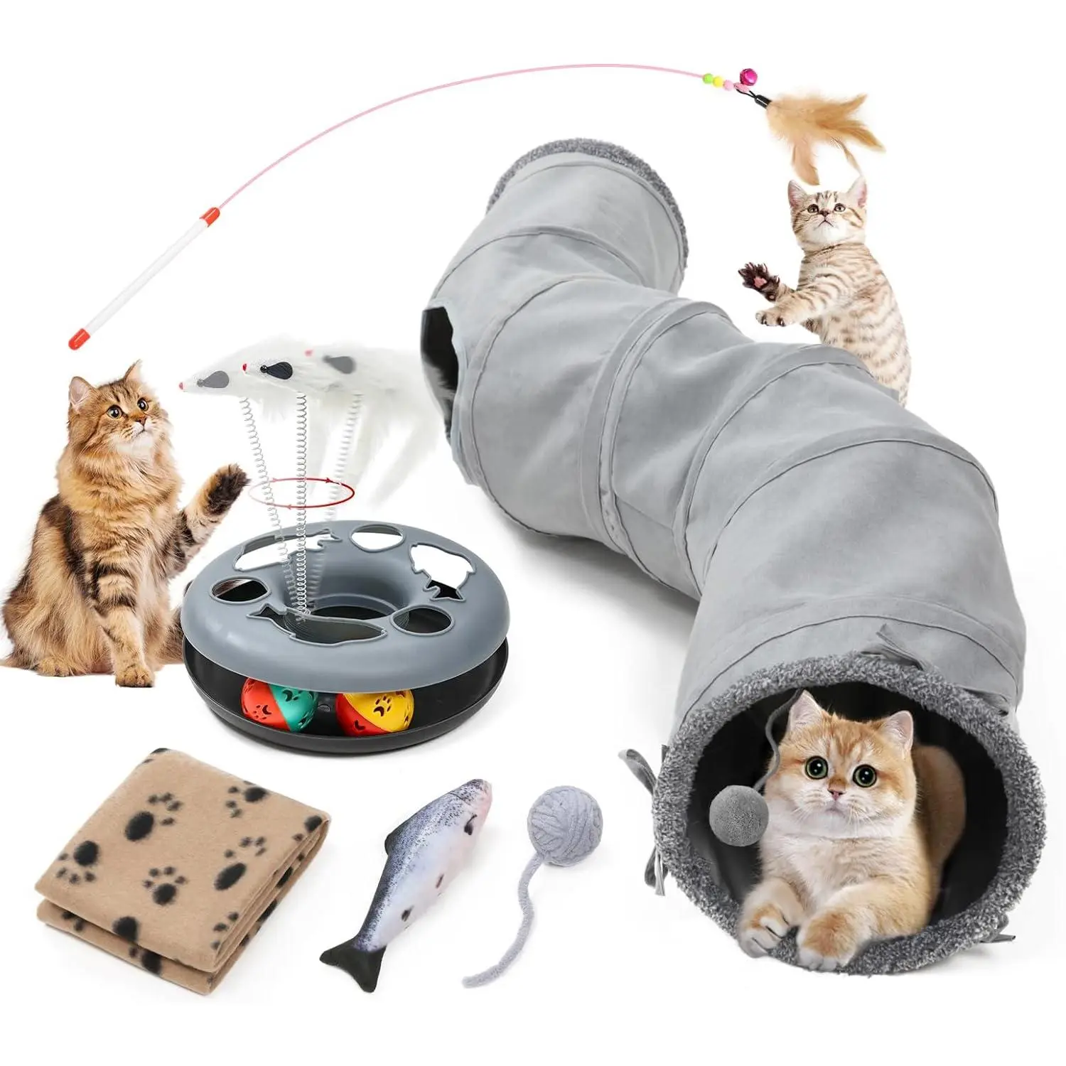 Cat Tunnel, Indoor Cat , Roller Track Cat , Collapsible S-Shaped Play Tube, 10.5 Inch Diameter Maze Cat House for Cats, Puppies, Rabbits, Ferrets, Cat  Gift Set, Grey