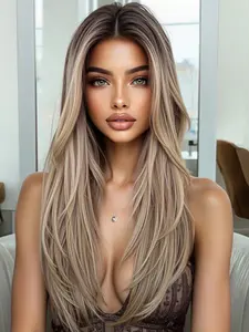 Women's Linen 26-Inch Long Kinky Curly Synthetic Wig with Middle Bangs, Heat-Resistant Natural Middle Part for Cosplay & Daily Use, Kinky Curly Wigs