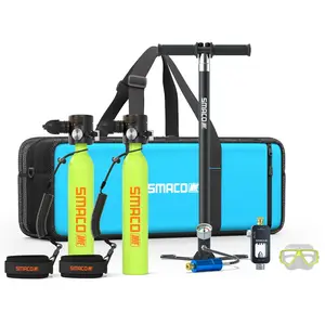 SMACO 2-Pack S300 Mini Scuba Tank DOT Certified 0.5L 6061 Aluminum Bottle Kit With Refill Adapter Hand Pump Diving Mask Lanyard Case Portable Air Source For Adult Diving Underwater Exploration Boat Cleaning Maintenance Emergency Backup