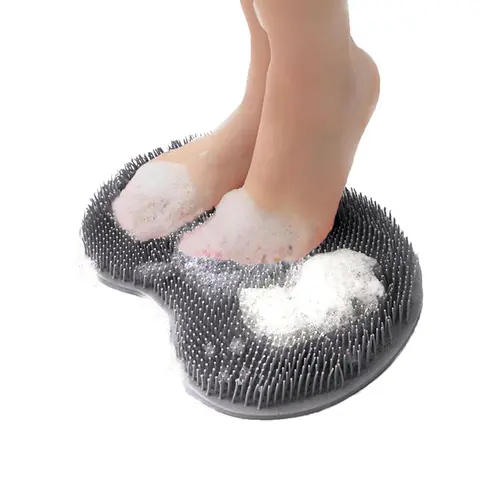 Silicone Exfoliating Tool Bath Mat - Wall-Mounted 1-Piece Adult Non-Slip Bath Accessory with Suction Cups, Reusable Foot Scrubber Body Brushes for Foot & Back Cleansing, All Skin Types (Grey)