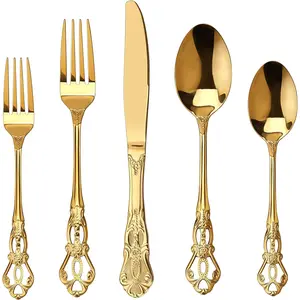 Gorgeous Retro Royal  Stainless Steel 20 count Flatware Set, Golden Silverware Set, Anti-rust Stainless Steel  Cutlery Set Utensils Including Fork Spoon and