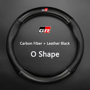 O Type Leather Car Steering Wheel Cover, Anti Slip, Compatible with Toyota Gr Sport, Gazoo Racing, Yaris 86, Corolla, Hilux, Supra, C-Hr