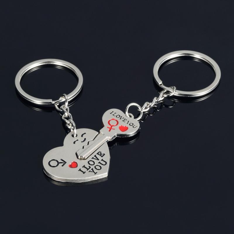 2pc Set Men Women Cute Heart Key Keychain Couple Key Ring Lovers Key Chain Jewelry Accessory Gift