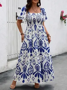 [Plus Size] All Over Print Long Dress, Boho Bohemian Fashion Casual Dress for Daily Holiday Vacation Wear, Women Plus Clothing for Summer, Womenswear
