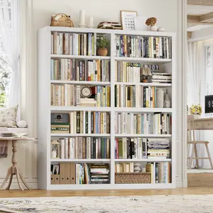 HOSTACK 63" W Open Book Shelf, 73" Tall Bookshelf with Storage, 12 Display Shelves, 6 Tier Wooden Book Case for Living Room, Home Office, Library