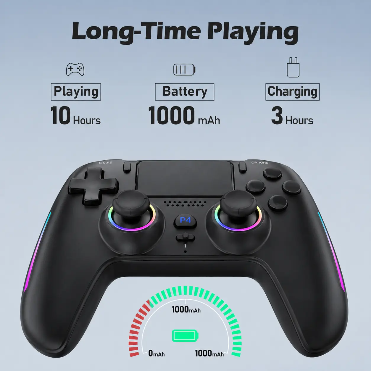 Pro Wireless Video Game Gamepad for PS4 Console - Hall Effect Sticks, RGB Color Changing Lighting, Turbo Fire, Macro Function, Dual Vibration, 10 Hours Long Battery Life, Multi-Console Gaming Accessories