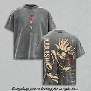 Kakashi Hatake Vintage T-Shirt - Narutoo Shippuden Anime Double Printed Vintage Washed Tee Unisex Oversize Anime Manga Washed Heavyweight Cotton T-Shirt