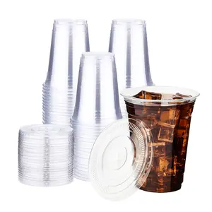 [50 Sets] 12oz-32oz Clear Plastic Cups With Lids and Straws, Disposable Cups With Lids for Iced Coffee, Smoothie, Milkshake and Cold Drinks