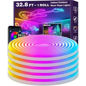 Neon Rope Lights,Flexible Led Rope Lights Control with App/Remote,Multiple Modes Rope Lights,IP65 Outdoor RGB Led Neon Lights , Sync Gaming Led Light Strip (32.8FT)