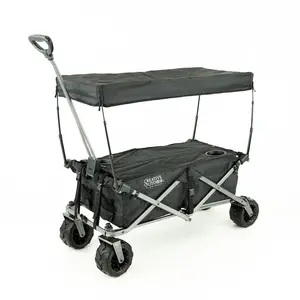 All-Terrain Deluxe Folding Collapsible Beach Wagon with Cooler Rack | Heavy Duty | Black