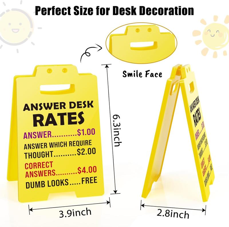 Desk Sign for Workday Humor - 6.3 x 3.9 in - Caution Overstimulated, Answer Desk Rate, Team Nuts - Yellow Sign with Black Text, for Office, Classroom, Home - Gift for Colleague, Boss & Employees