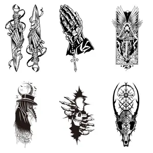 European Vintage Horror Temporary Tattoo Stickers, Body Fake Tattoos, Magic Tattoos Waterproof & Long-Lasting 7-15 Days, Unisex Herbal Semi-Permanent Euro-American Style Creative Scar Cover-Up
