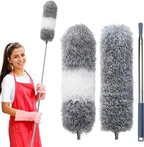 2 Pack Extendable Feather Dusters with Extension Pole 100-Inch, Flexible Microfiber Head for 360° Cleaning, Washable and Reusable, Household Cleaner