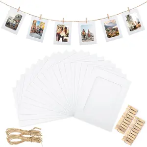 20 count Paper Photo Frames, 4x6Inch White Picture Display Holders, Cardborad Picture Frames with String and Clips, DIY Graduation Photo Hanging Banner for Home, Classroom, Offices