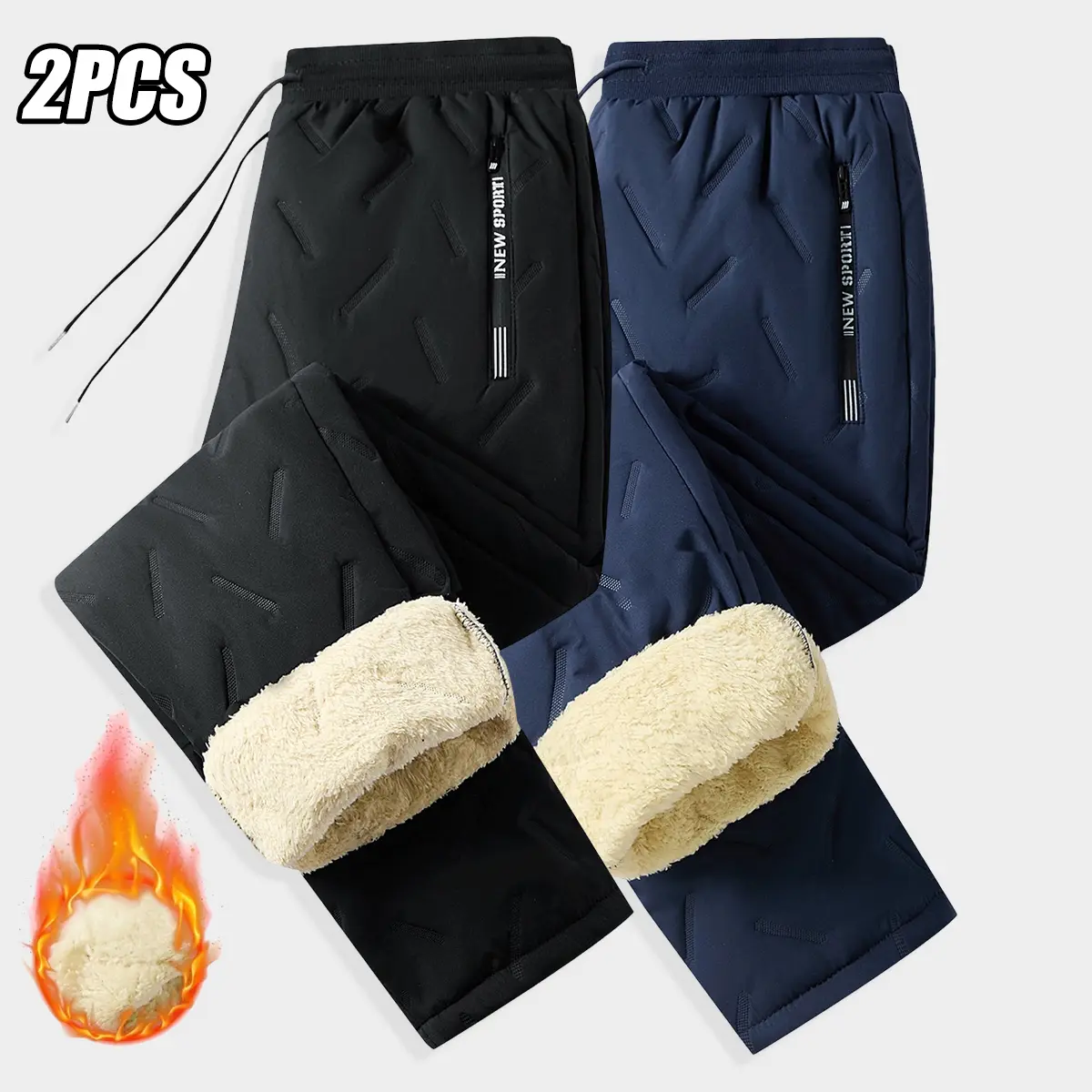 2-Pc Men'S Autumn And Winter Fleece-Lined Casual Sports Trousers, With Added Fleece And Heavyweight for Warmth, Machine Washable, with Zippered Pockets And Multiple Colors to Choose From, Suitable for Work And Hiking, Sizes XS-XXXL