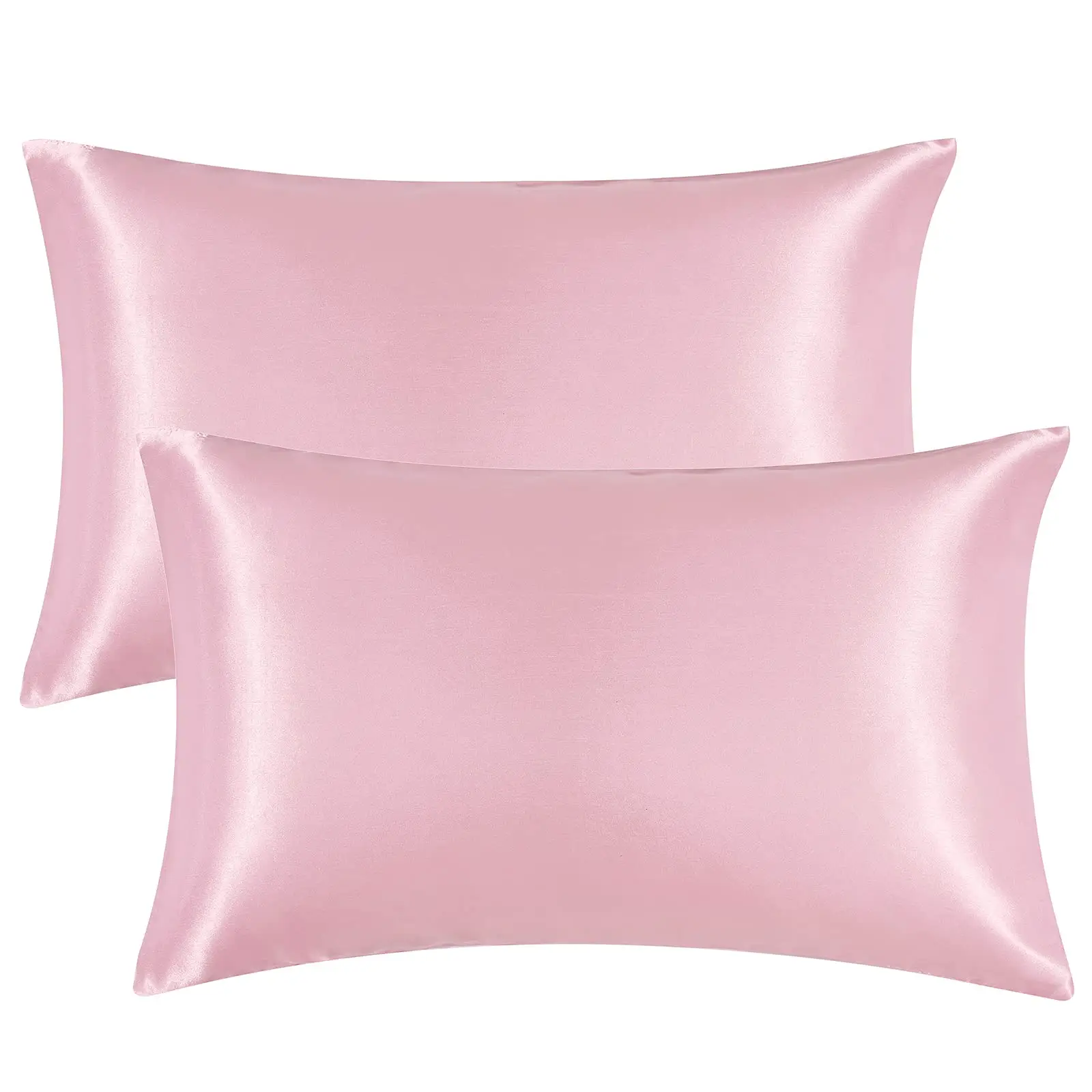 Satin Pillowcase for Hair and Skin Silk Pillowcase Set of 2 Pink Soft Pillow Cases 2 Pack Standard Size 20X26 Inches with Envelope Closure