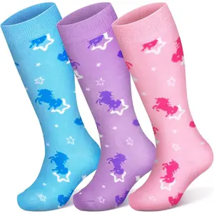h-26 Kids Soccer Socks 3 Pairs Toddler Knee High Soccer Socks Baseball Sock for Girls