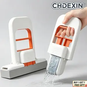 Mini Mop – Portable Self-Squeezing Sponge Mop For Small Spaces Wet & Dry Handheld Cleaner For Kitchen Bathroom Glass & Desktop (Orange)