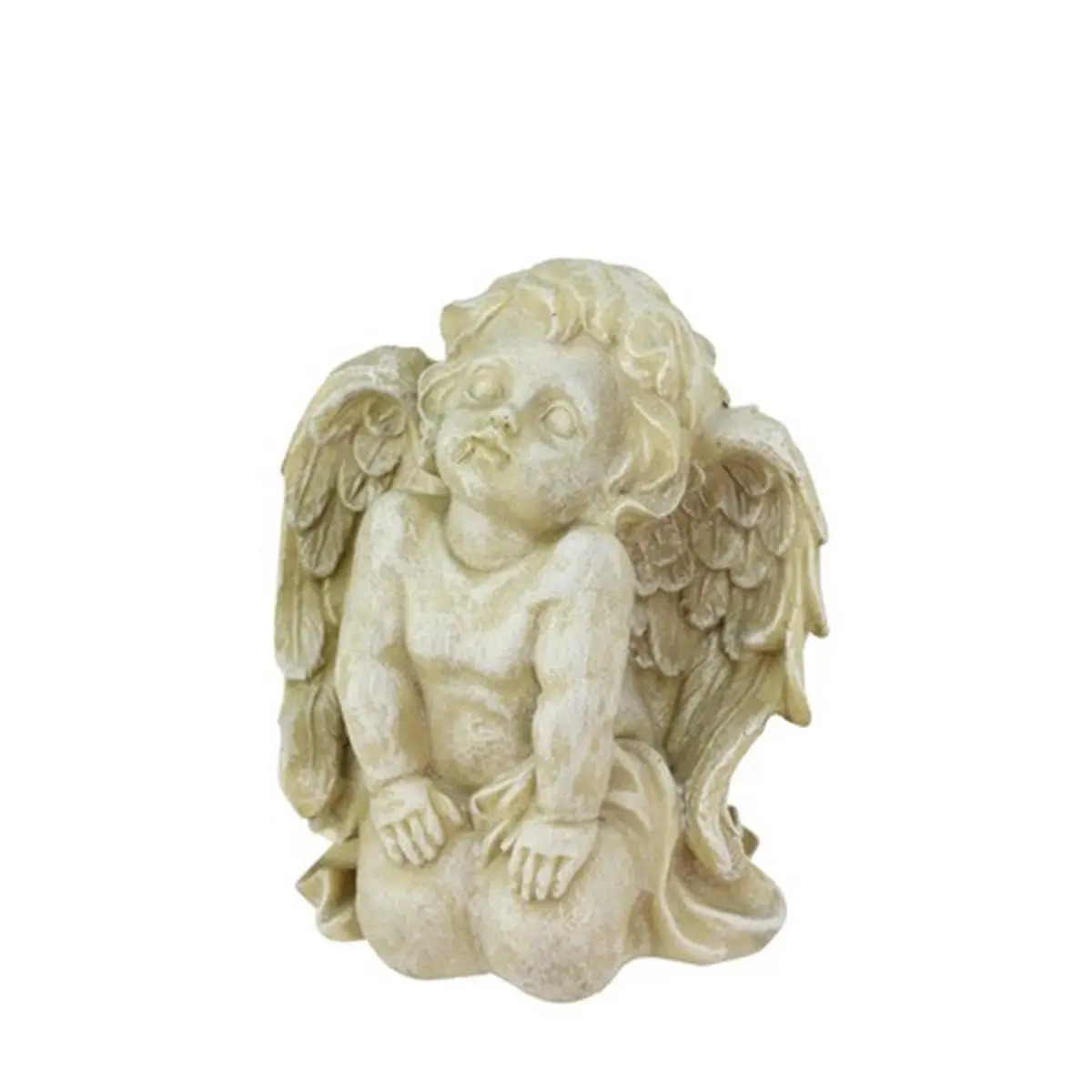 212 MAIN 6 in. Distressed Almond Brown Kneeling Cherub Angel Statue, Small Outdoor Patio Garden Decor, Outdoor Garden Accessories, Backyard Accent, Home Supplies