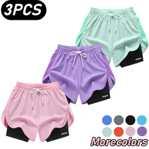 3PCS/Set New Summer Quick Drying Two-Piece Sports Shorts Unisex Breathable Solid Color Fitness Casual Outdoor Running Pants For Men And Women