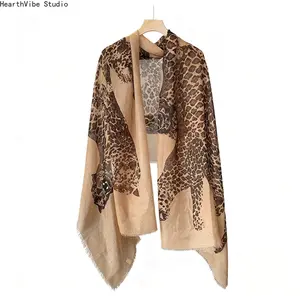 American Retro Leopard Print Shawl — Women's Spring/Autumn "Old Money" Style Scarf | Light Luxury, Chic, and Sophisticated Leopard Print Silk Scarf