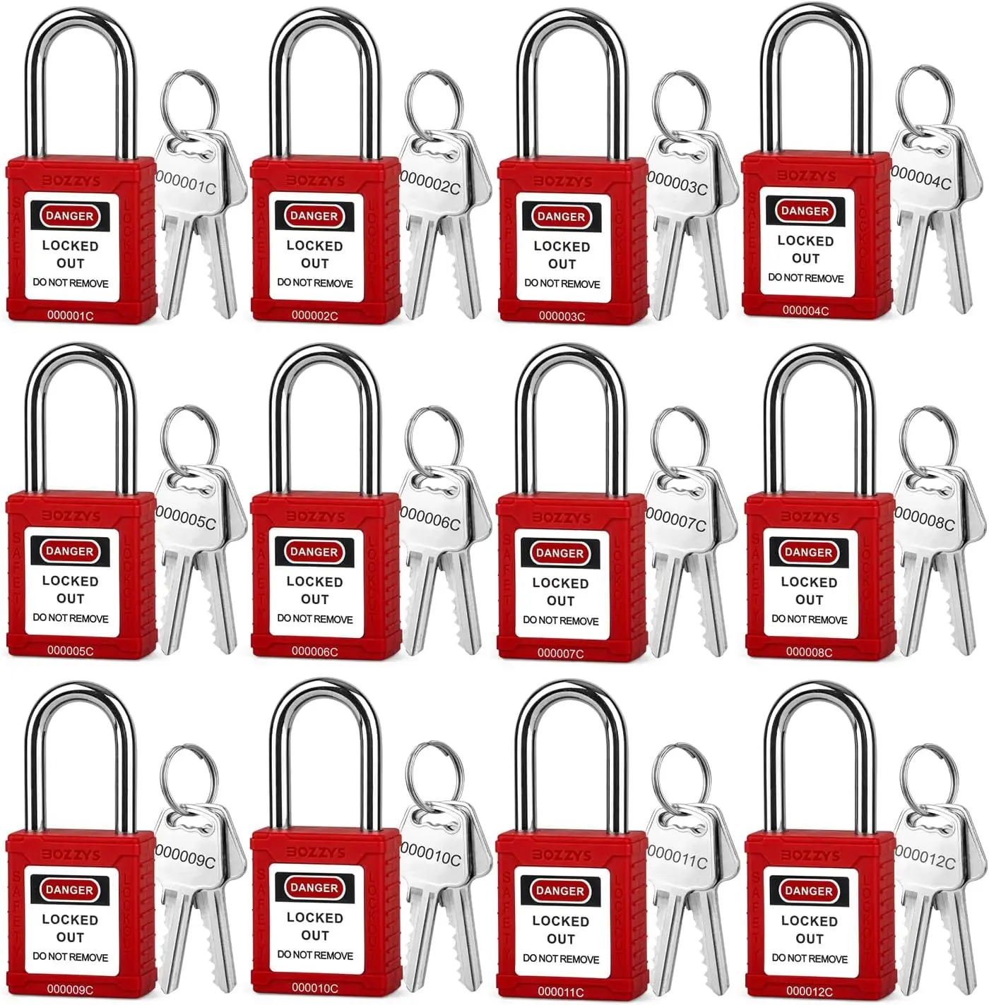 Lockout Tagout Locks with 2 Master Keys｜12-Pack Yellow OSHA Loto Lock｜Keyed Different & Laser Coding｜Lock Out Padlock Kits for Machinery & Electrical Panels