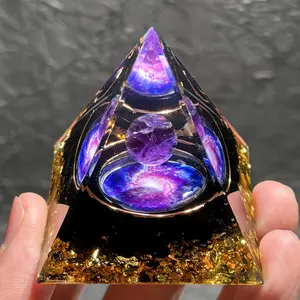 Orgone Pyramid Crystal Healing – Amethyst Obsidian Copper Wire Feng Shui Decor, Energy Balance Positive Chi for Home Office Desktop, Christmas Gift