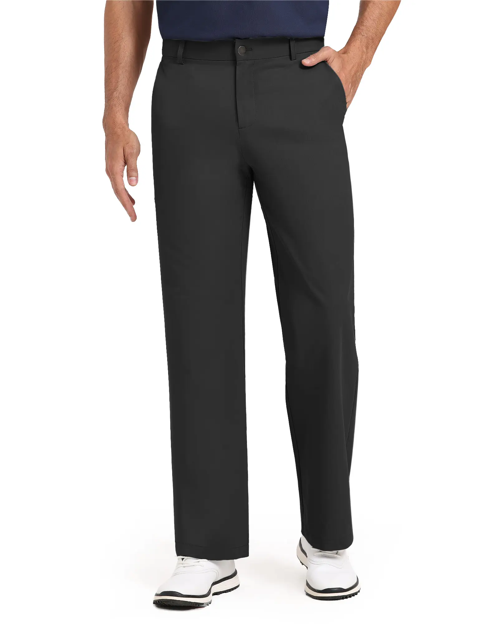 IESOCO Men's Stretch Golf Pants - Lightweight Water Resistant Straight Leg Dress Pants with Elastic Waist, Flat Front Business Casual Slacks with 4 Functional Pockets for Golf, Work, Travel & Everyday Wear